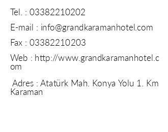 Grand Karaman Hotel iletiim bilgileri